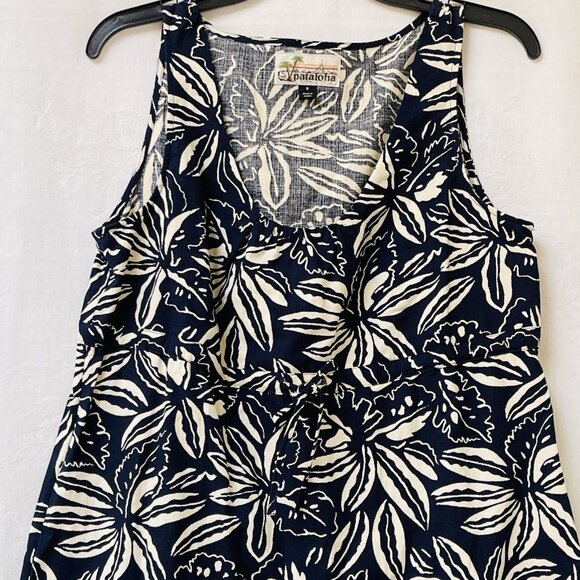 Patagonia Pataloha Womens 8 Blue Hawaiian Sleeveless Dress Cotton Floral Hemp - Picture 2 of 8